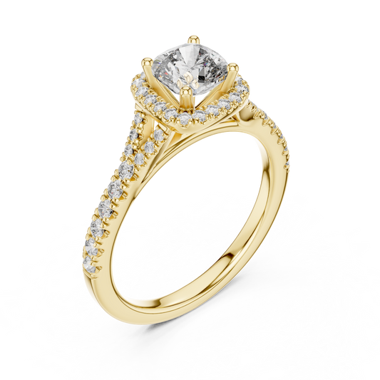 White Gold Cushion Cut Diamond Halo Engagement Ring : 1.38CTW
