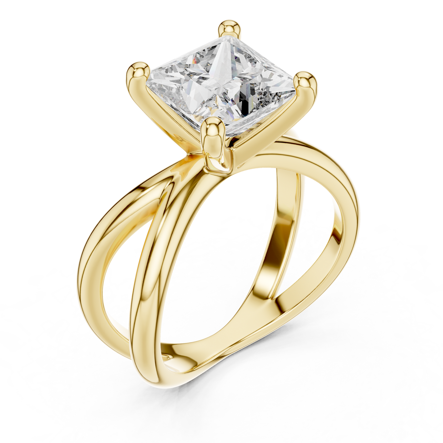 Yellow Gold Princess Cut Diamond Solitaire Engagement Ring : 3CTW
