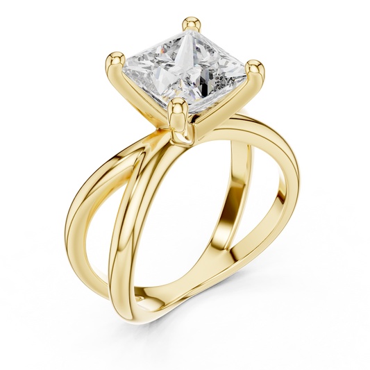 Yellow Gold Princess Cut Diamond Solitaire Engagement Ring : 3CTW