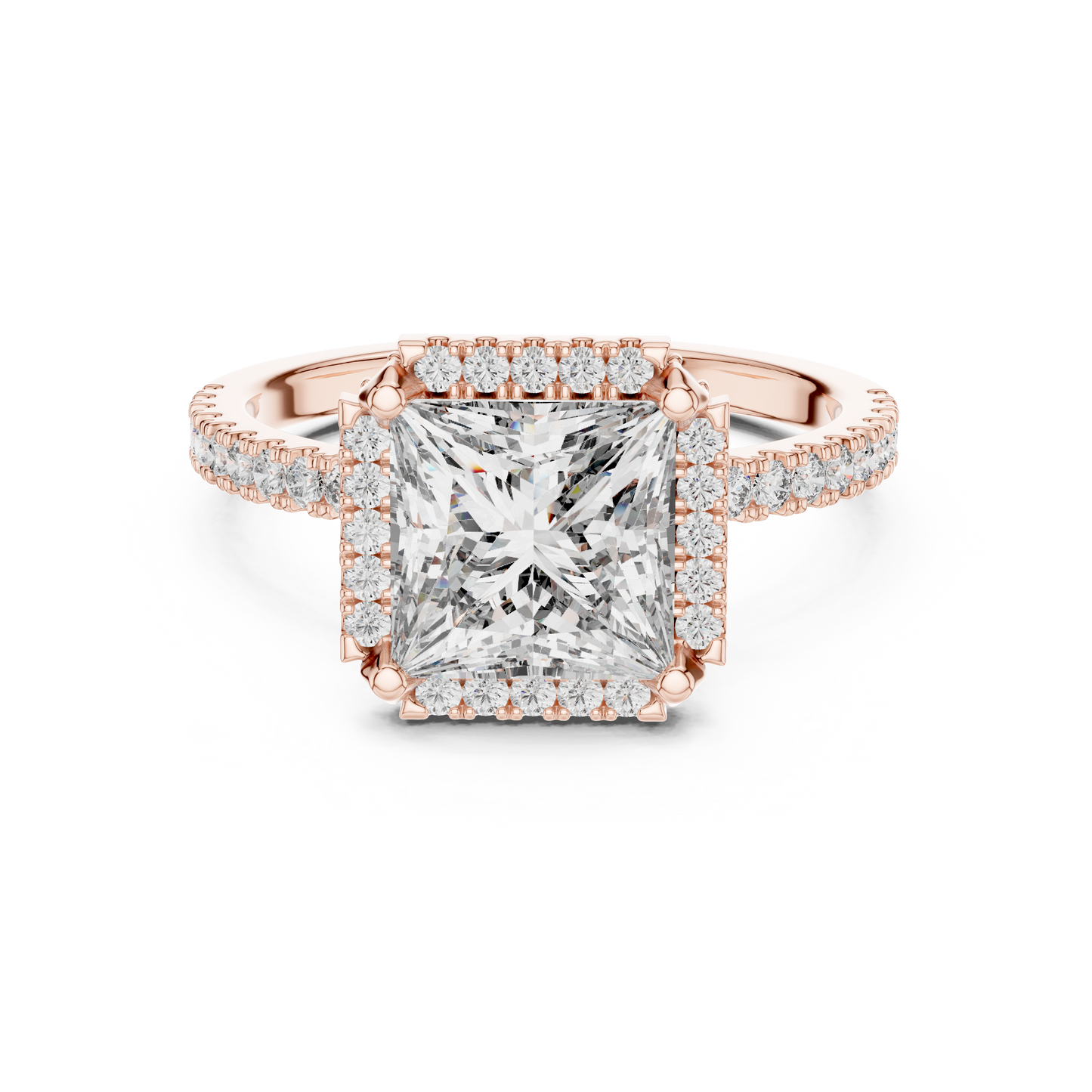 White Gold Princess Cut Diamond Halo Ring : 2.93CTW Luxury Pave