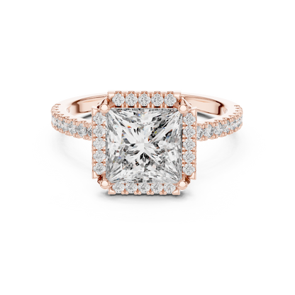 White Gold Princess Cut Diamond Halo Ring : 2.93CTW Luxury Pave