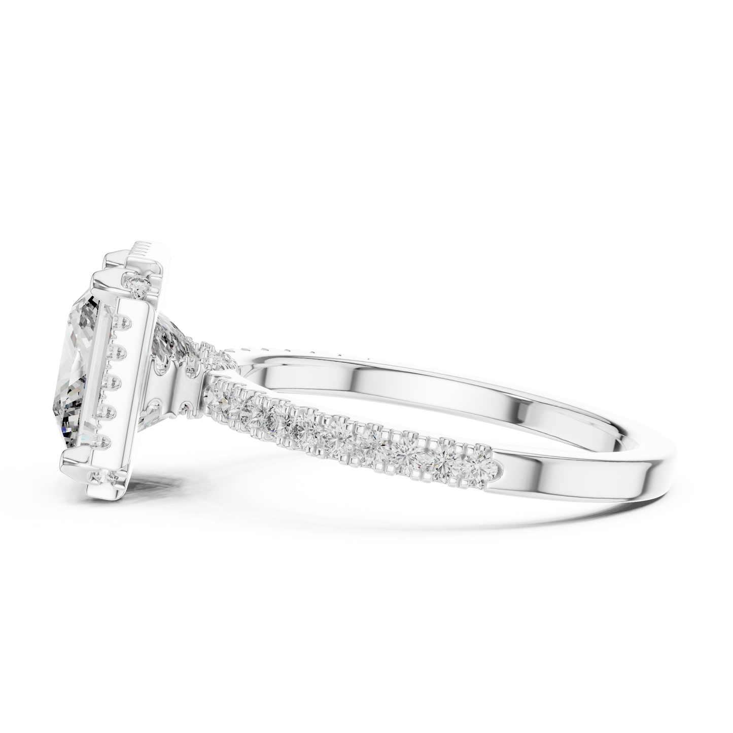 White Gold Princess Cut Diamond Halo Ring : 2.93CTW Luxury Pave