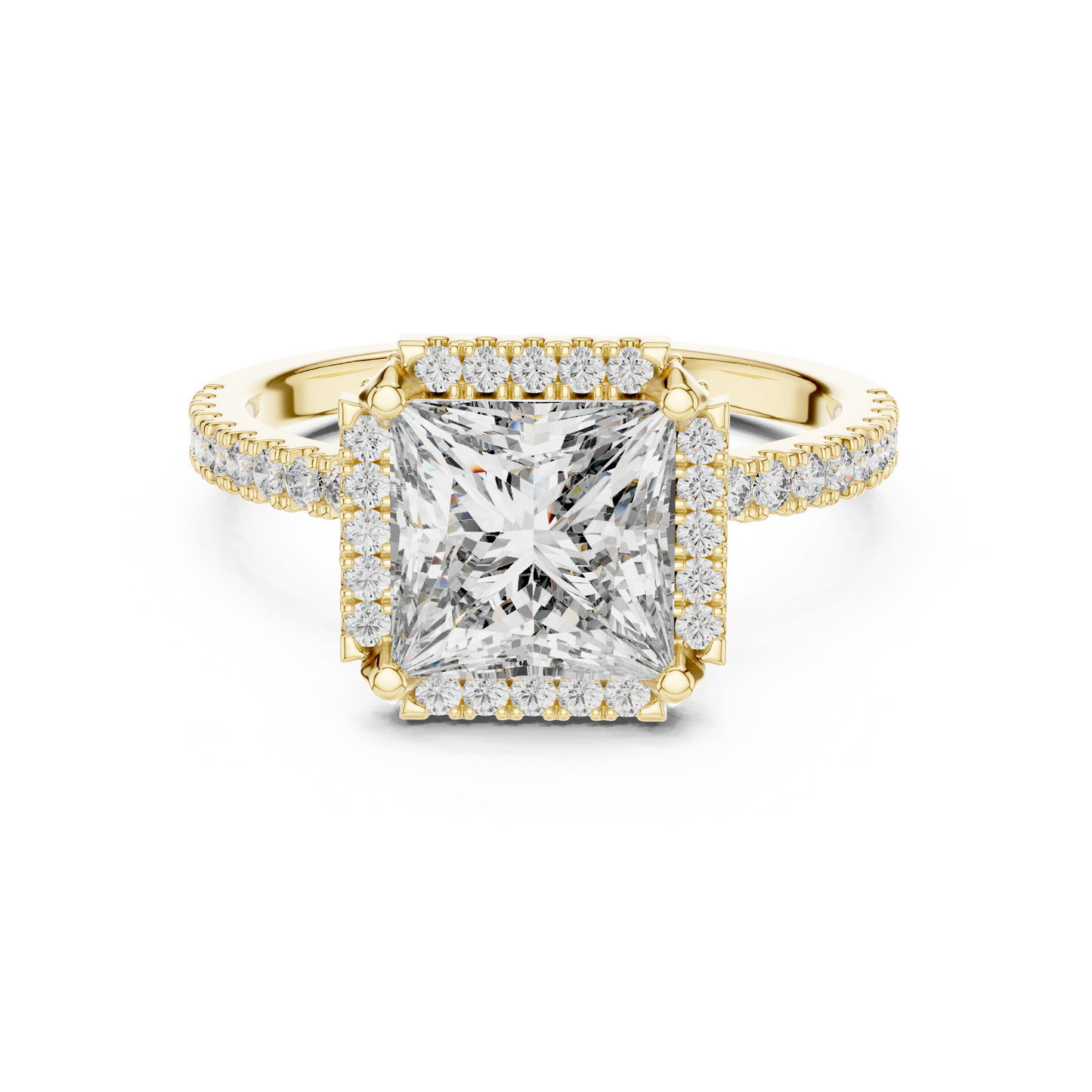 White Gold Princess Cut Diamond Halo Ring : 2.93CTW Luxury Pave