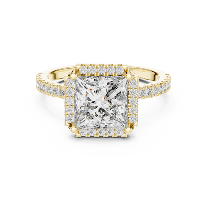 White Gold Princess Cut Diamond Halo Ring : 2.93CTW Luxury Pave