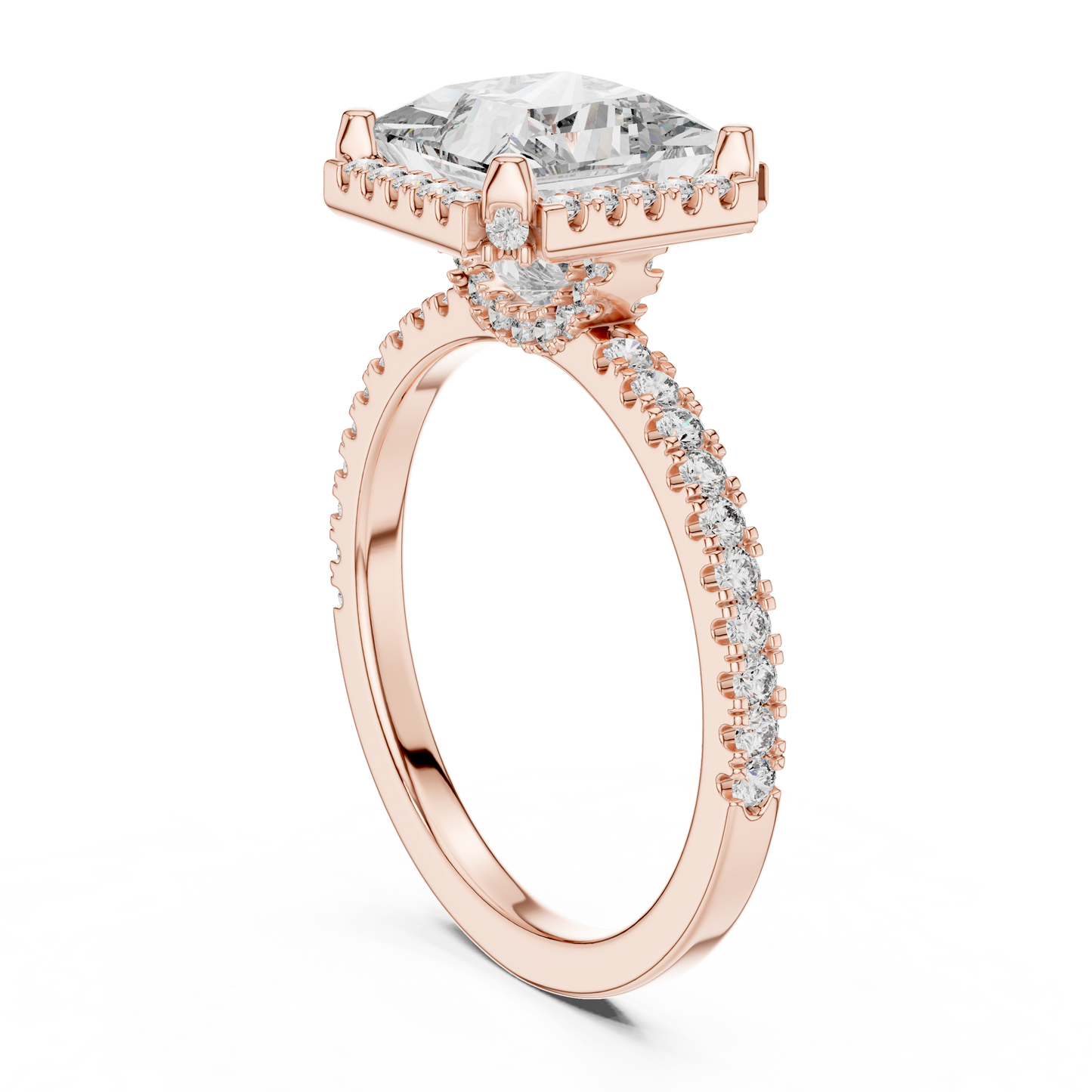 White Gold Princess Cut Diamond Halo Ring : 2.93CTW Luxury Pave