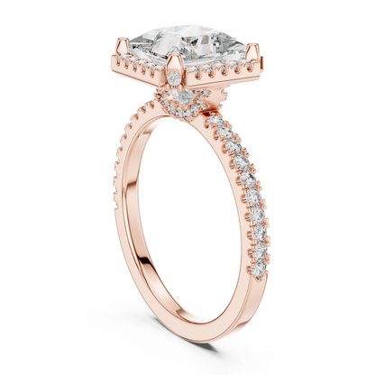 White Gold Princess Cut Diamond Halo Ring : 2.93CTW Luxury Pave