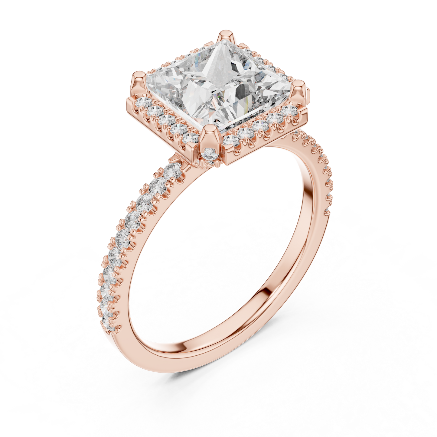 White Gold Princess Cut Diamond Halo Ring : 2.93CTW Luxury Pave