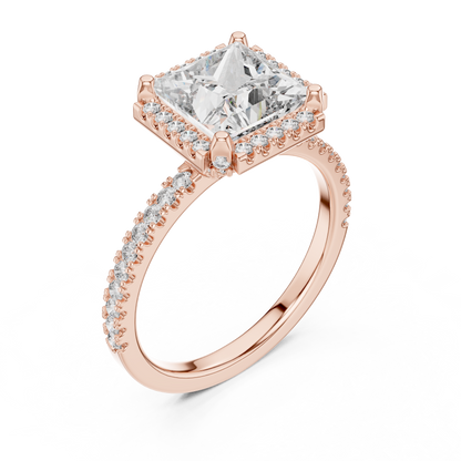 White Gold Princess Cut Diamond Halo Ring : 2.93CTW Luxury Pave