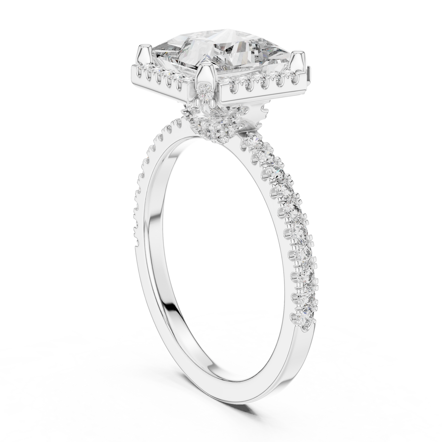 White Gold Princess Cut Diamond Halo Ring : 2.93CTW Luxury Pave