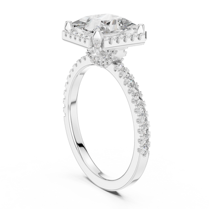 White Gold Princess Cut Diamond Halo Ring : 2.93CTW Luxury Pave