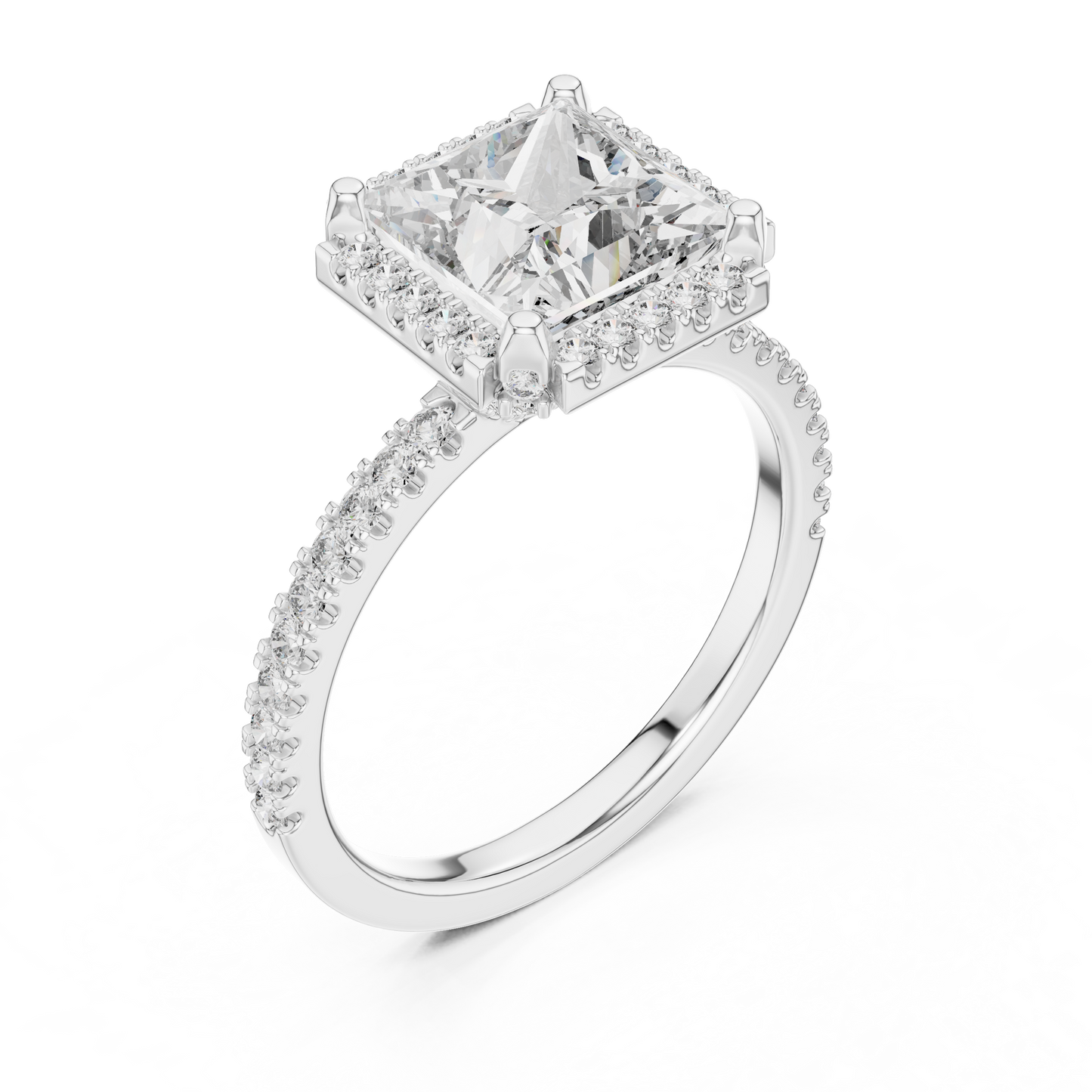 White Gold Princess Cut Diamond Halo Ring : 2.93CTW Luxury Pave