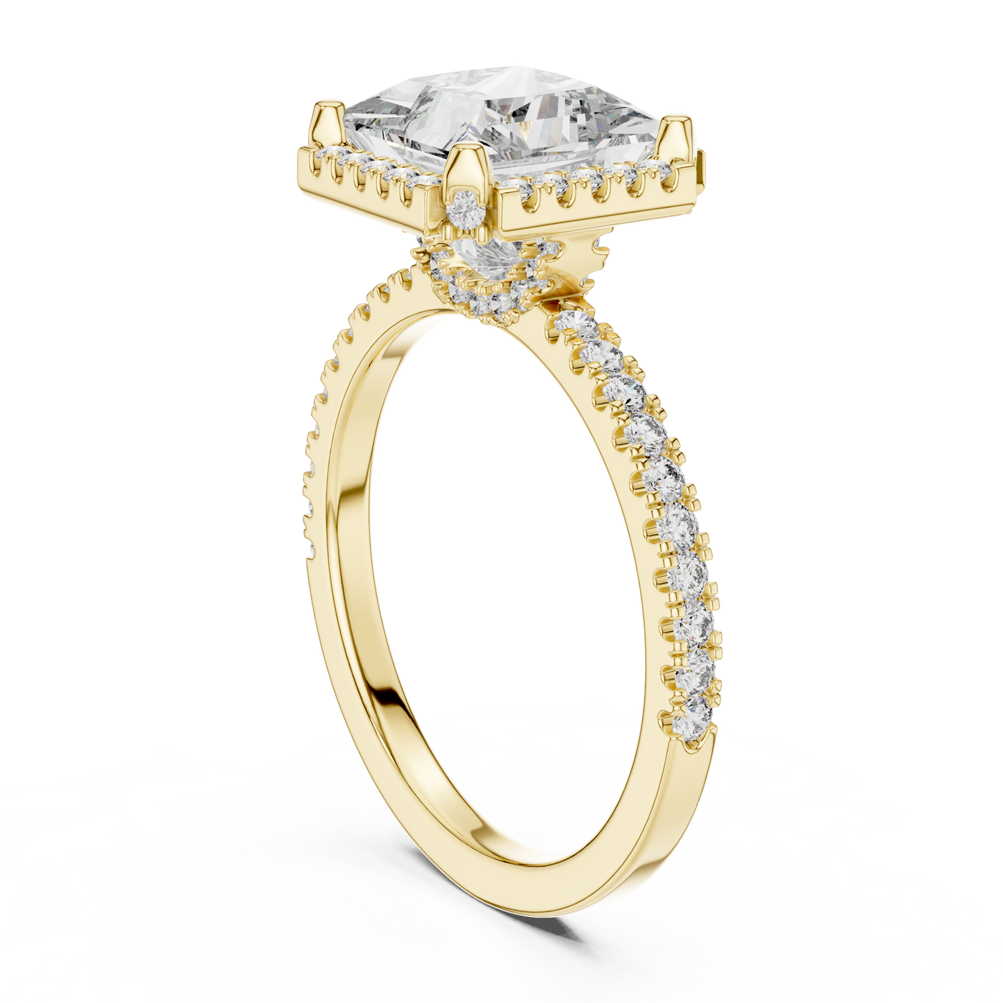 White Gold Princess Cut Diamond Halo Ring : 2.93CTW Luxury Pave