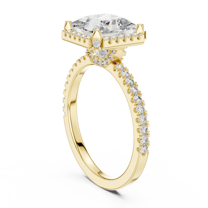 White Gold Princess Cut Diamond Halo Ring : 2.93CTW Luxury Pave