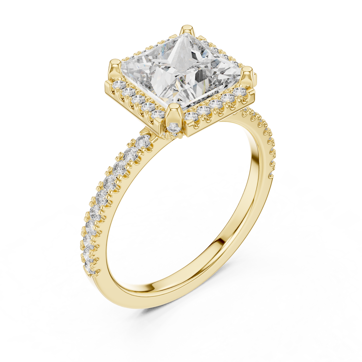 White Gold Princess Cut Diamond Halo Ring : 2.93CTW Luxury Pave
