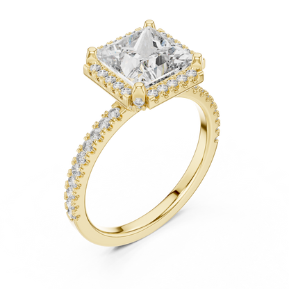 White Gold Princess Cut Diamond Halo Ring : 2.93CTW Luxury Pave