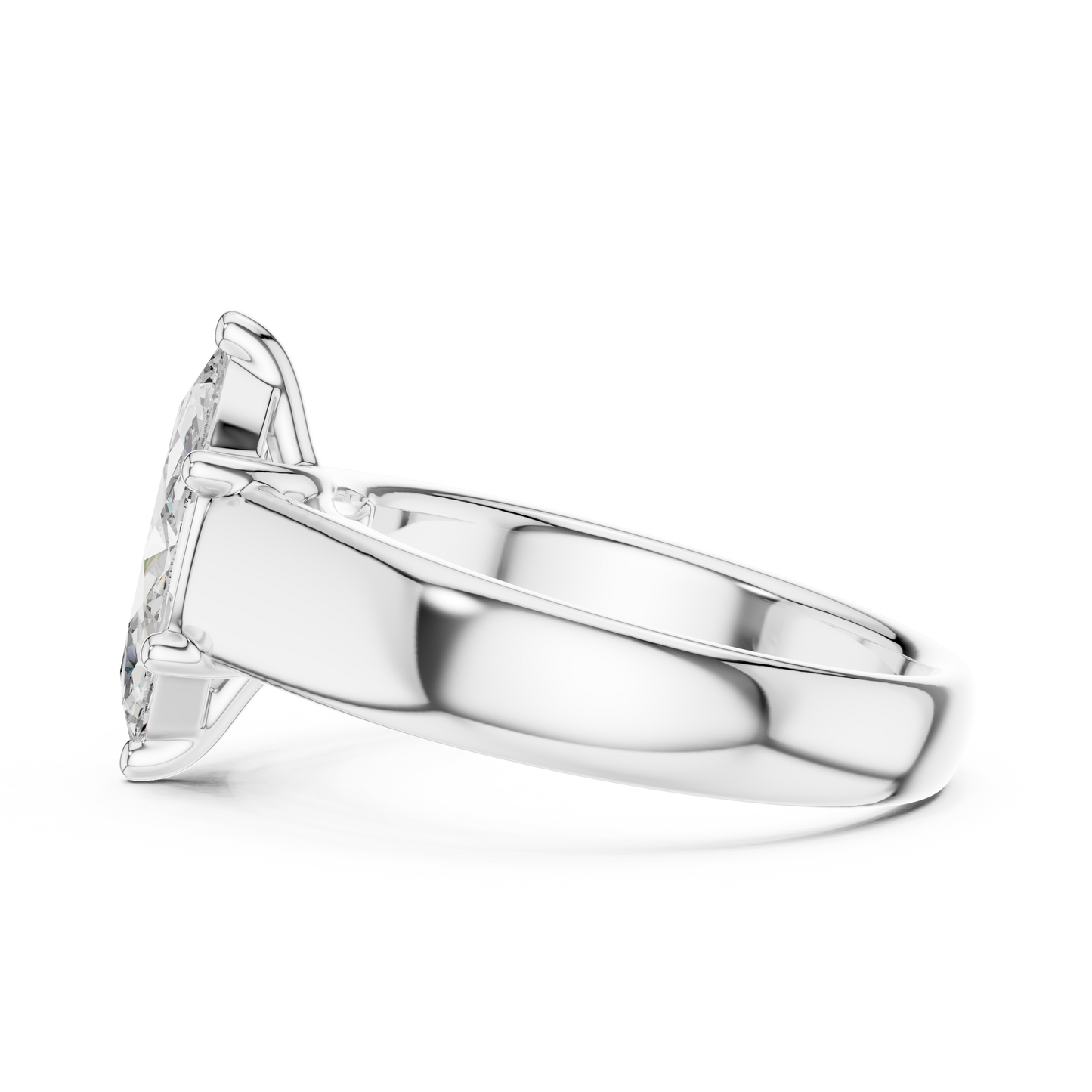 White Gold Marquise Cut Diamond Solitaire Statement Ring : 2CTW
