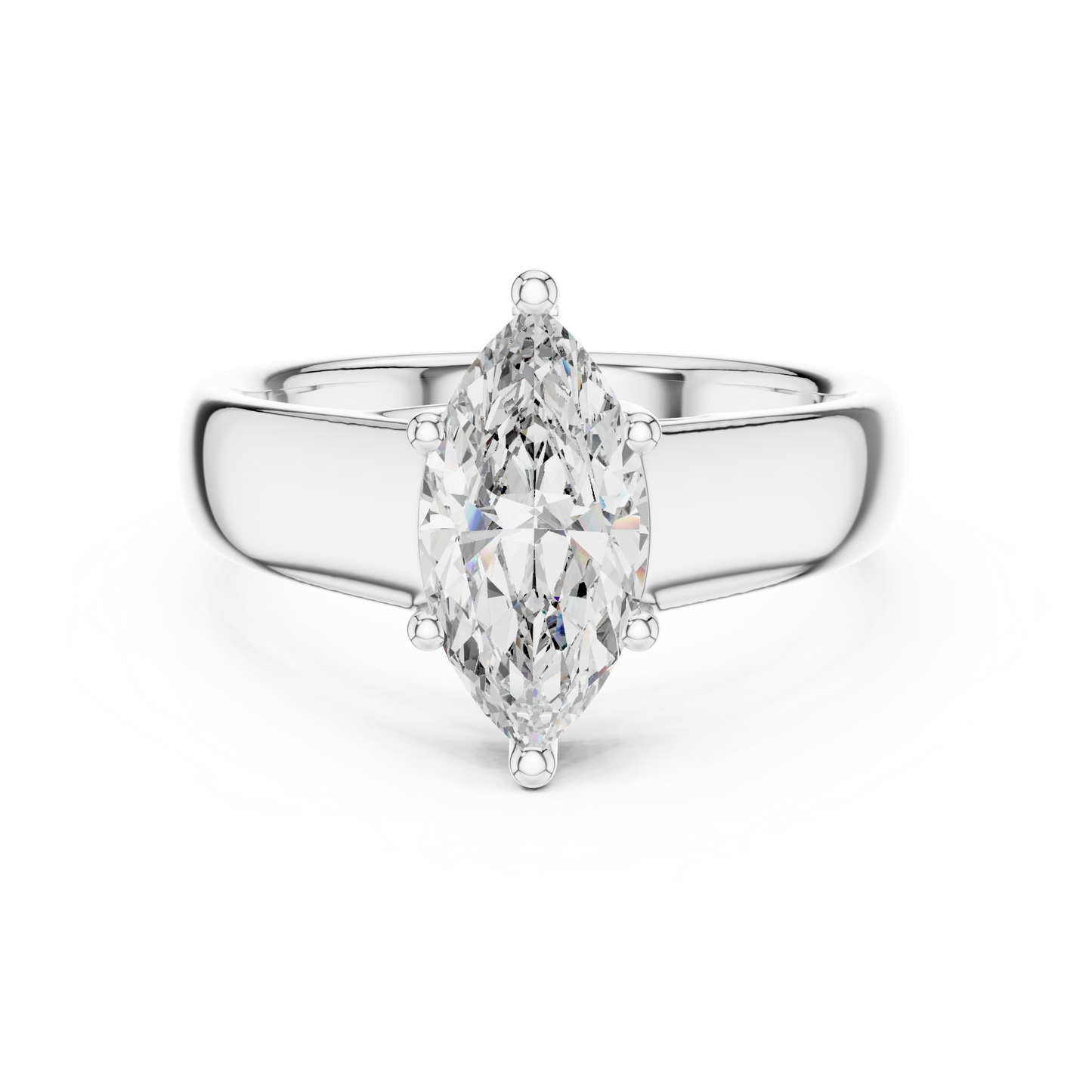 White Gold Marquise Cut Diamond Solitaire Statement Ring : 2CTW