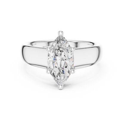 White Gold Marquise Cut Diamond Solitaire Statement Ring : 2CTW