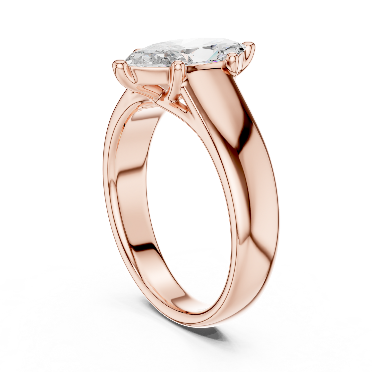 White Gold Marquise Cut Diamond Solitaire Statement Ring : 2CTW