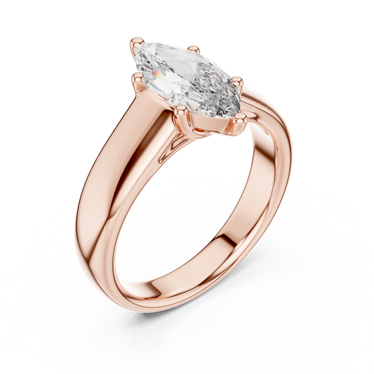 White Gold Marquise Cut Diamond Solitaire Statement Ring : 2CTW