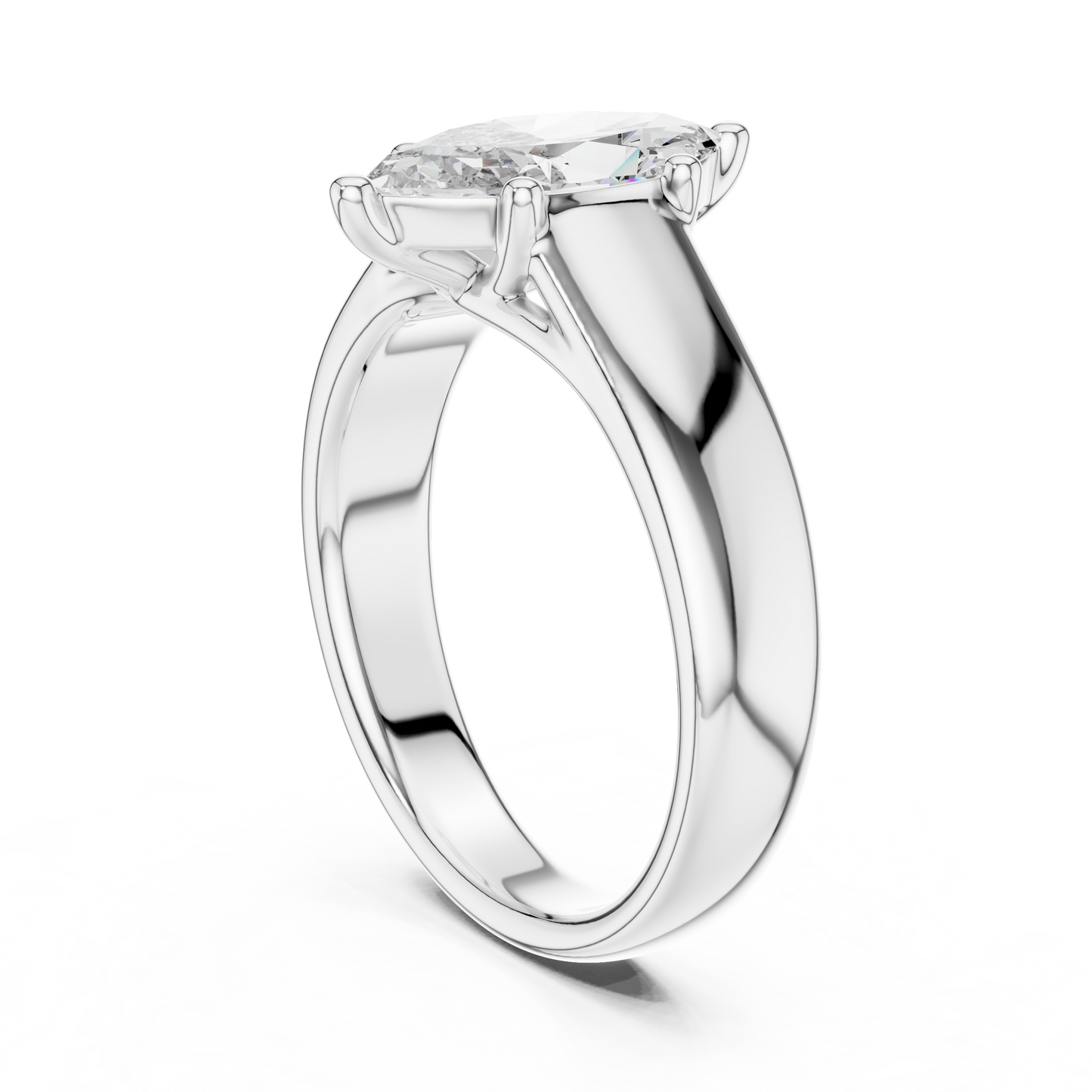 White Gold Marquise Cut Diamond Solitaire Statement Ring : 2CTW