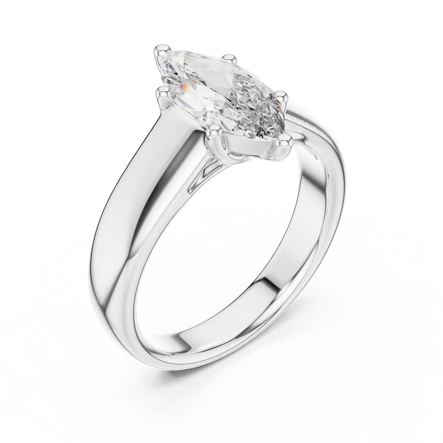 White Gold Marquise Cut Diamond Solitaire Statement Ring : 2CTW