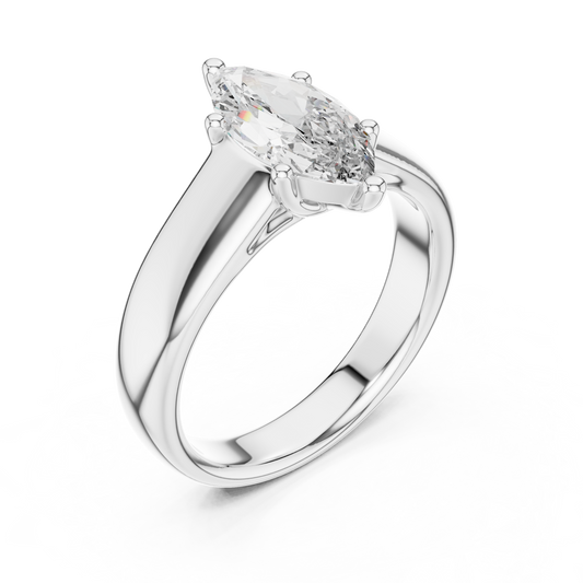 White Gold Marquise Cut Diamond Solitaire Statement Ring : 2CTW