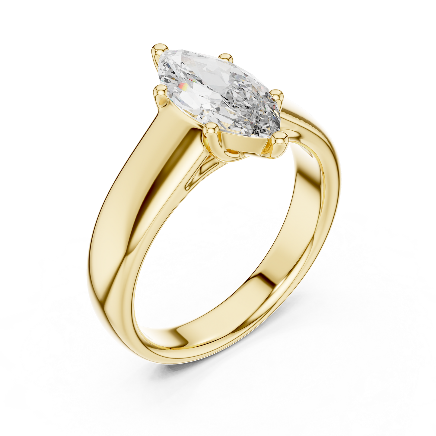 White Gold Marquise Cut Diamond Solitaire Statement Ring : 2CTW