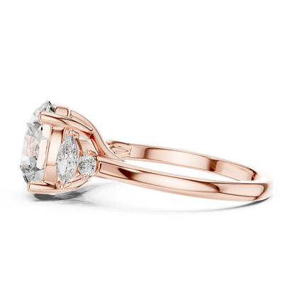 Yellow Gold Round Cut Diamond Cluster bypass Ring : 3.87CTW