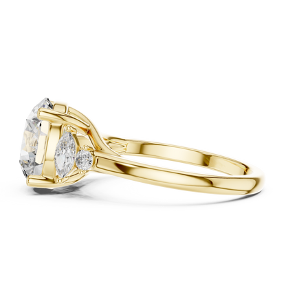 Yellow Gold Round Cut Diamond Cluster bypass Ring : 3.87CTW