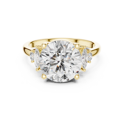 Yellow Gold Round Cut Diamond Cluster bypass Ring : 3.87CTW