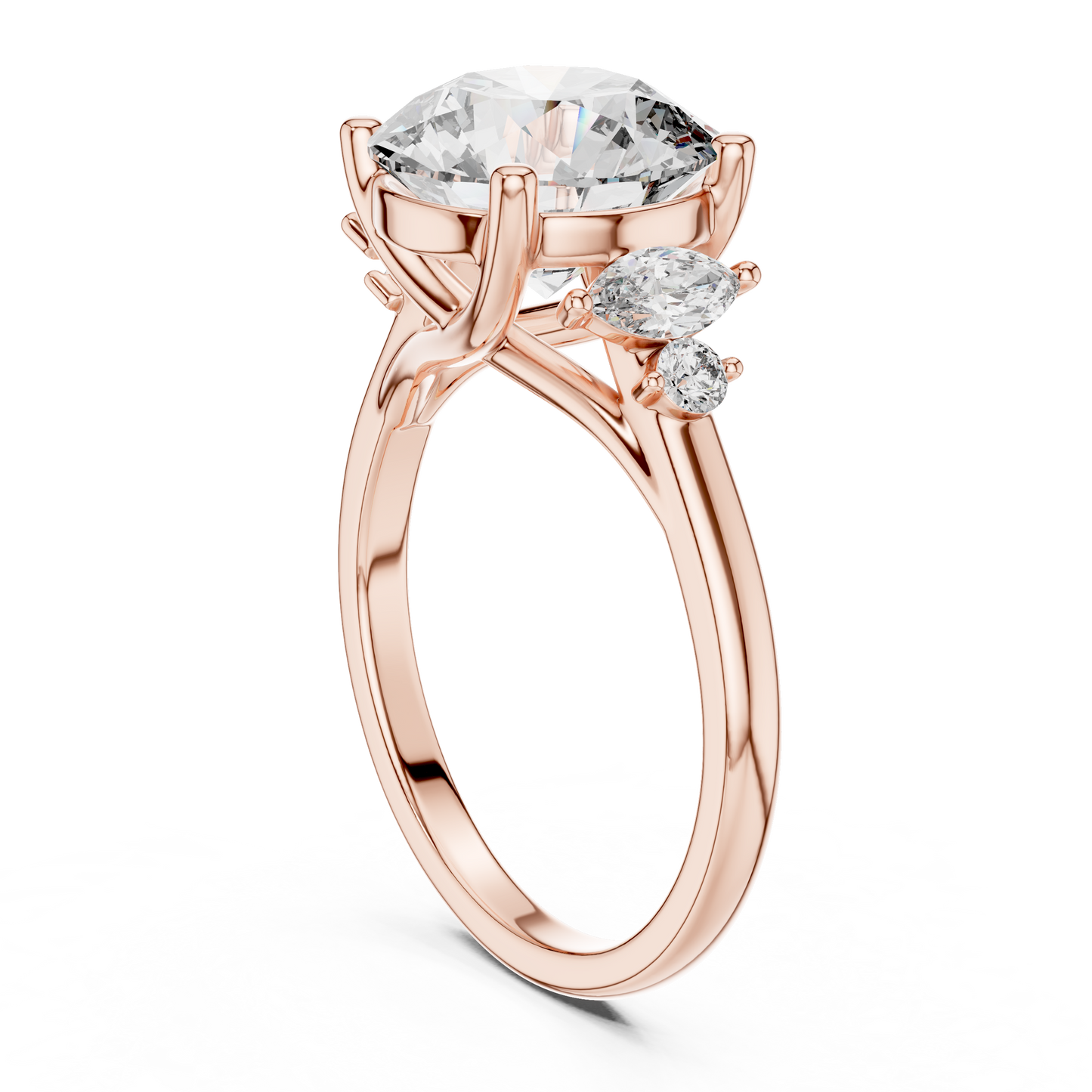 Yellow Gold Round Cut Diamond Cluster bypass Ring : 3.87CTW