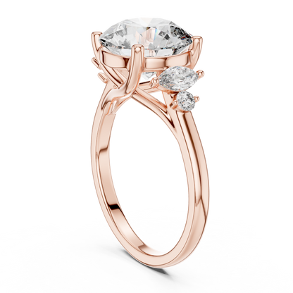 Yellow Gold Round Cut Diamond Cluster bypass Ring : 3.87CTW