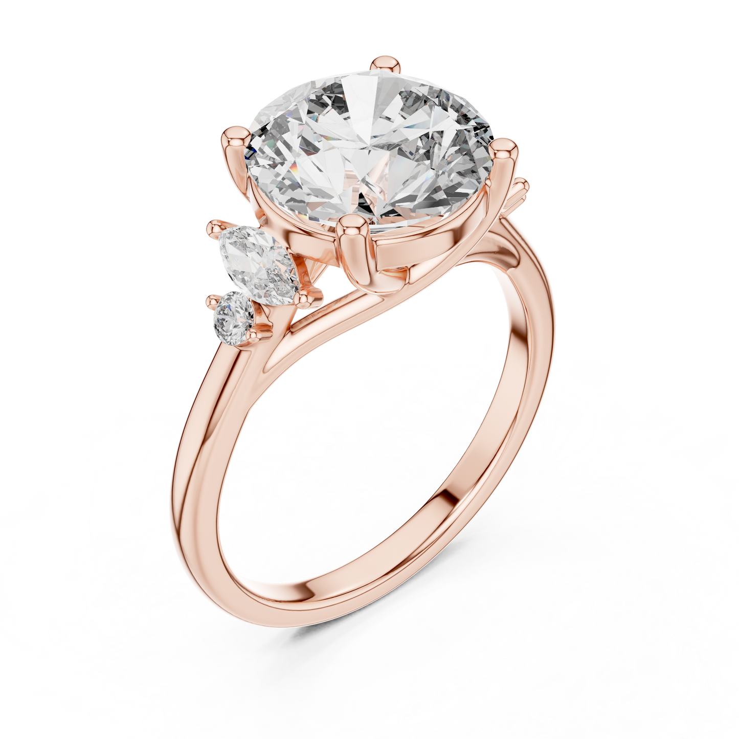 Yellow Gold Round Cut Diamond Cluster bypass Ring : 3.87CTW