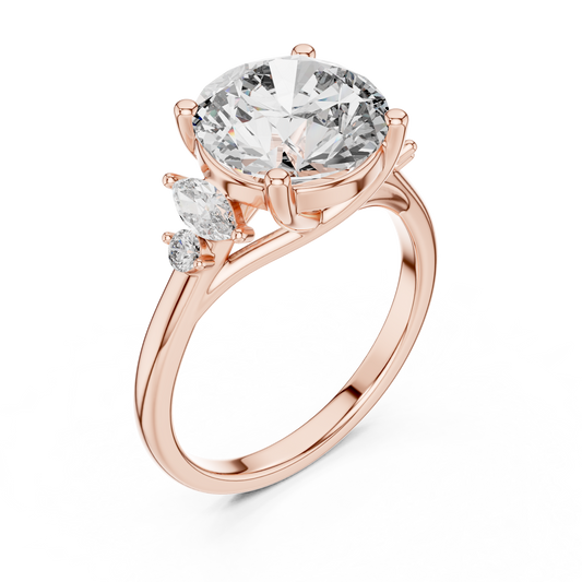 Yellow Gold Round Cut Diamond Cluster bypass Ring : 3.87CTW