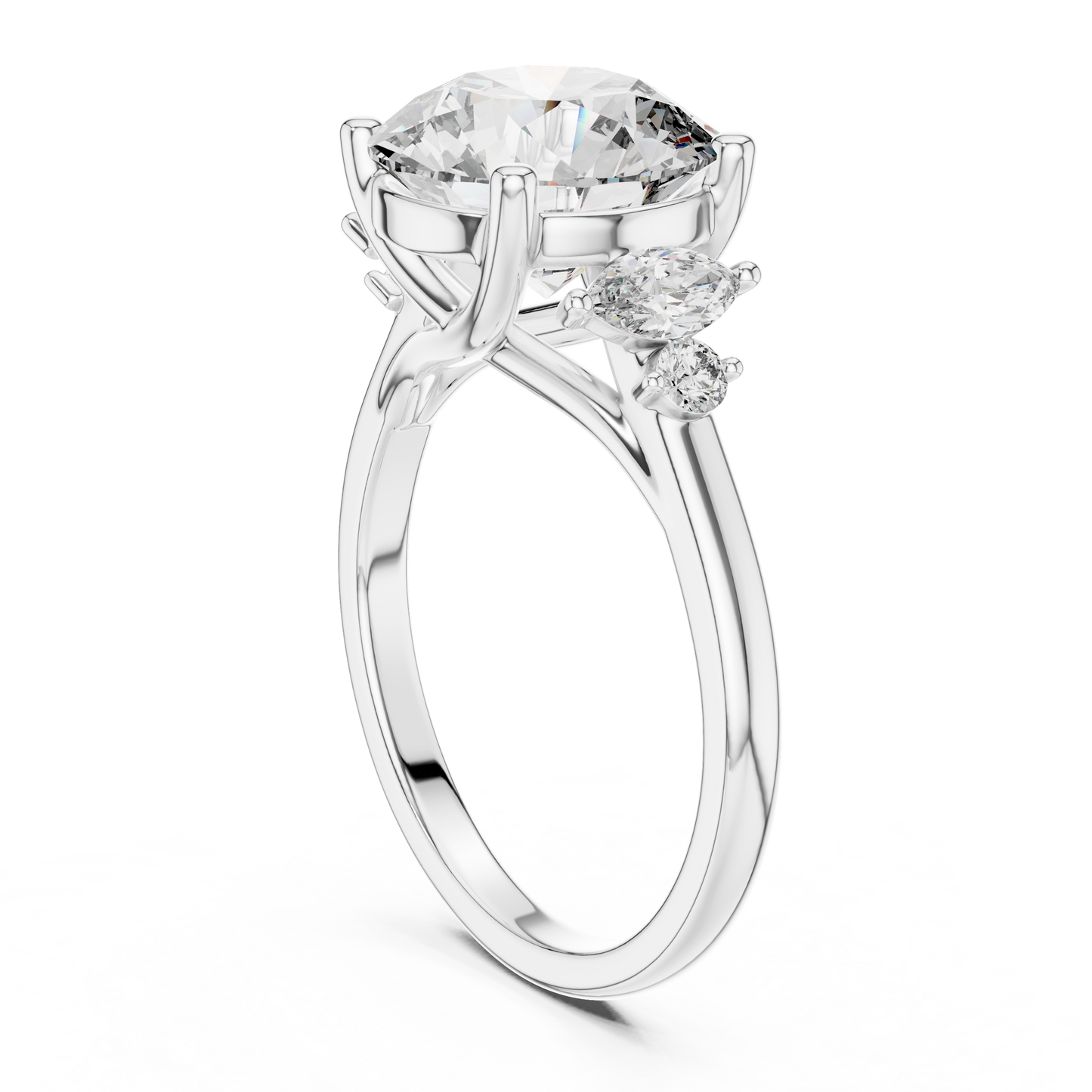 Yellow Gold Round Cut Diamond Cluster bypass Ring : 3.87CTW