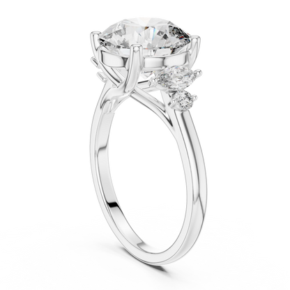 Yellow Gold Round Cut Diamond Cluster bypass Ring : 3.87CTW