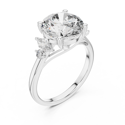 Yellow Gold Round Cut Diamond Cluster bypass Ring : 3.87CTW