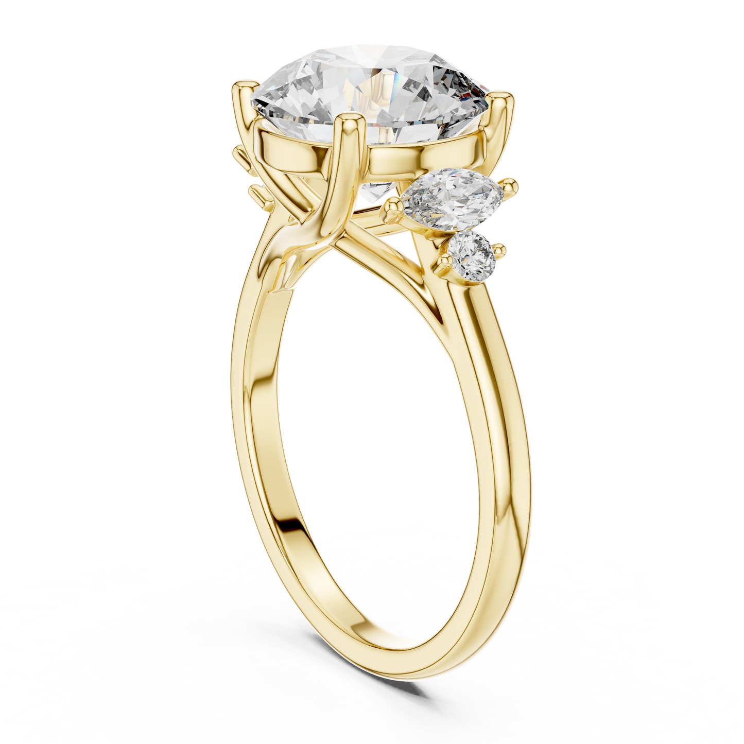 Yellow Gold Round Cut Diamond Cluster bypass Ring : 3.87CTW