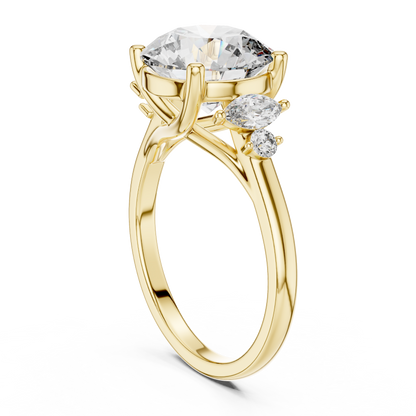 Yellow Gold Round Cut Diamond Cluster bypass Ring : 3.87CTW