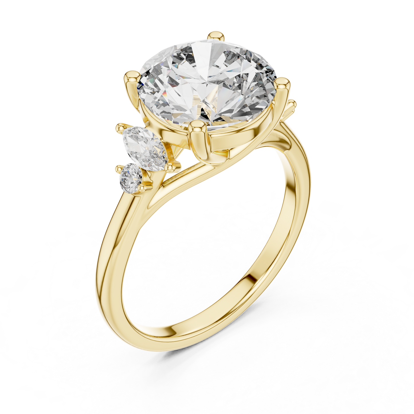 Yellow Gold Round Cut Diamond Cluster bypass Ring : 3.87CTW