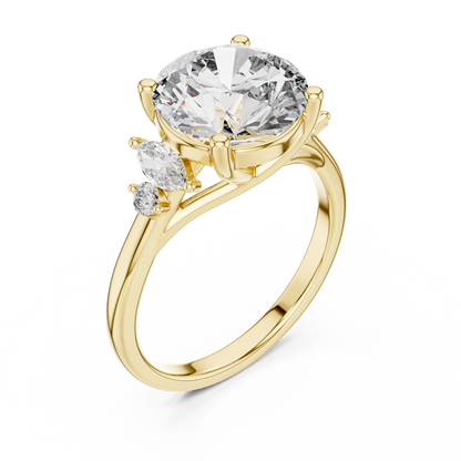 Yellow Gold Round Cut Diamond Cluster bypass Ring : 3.87CTW