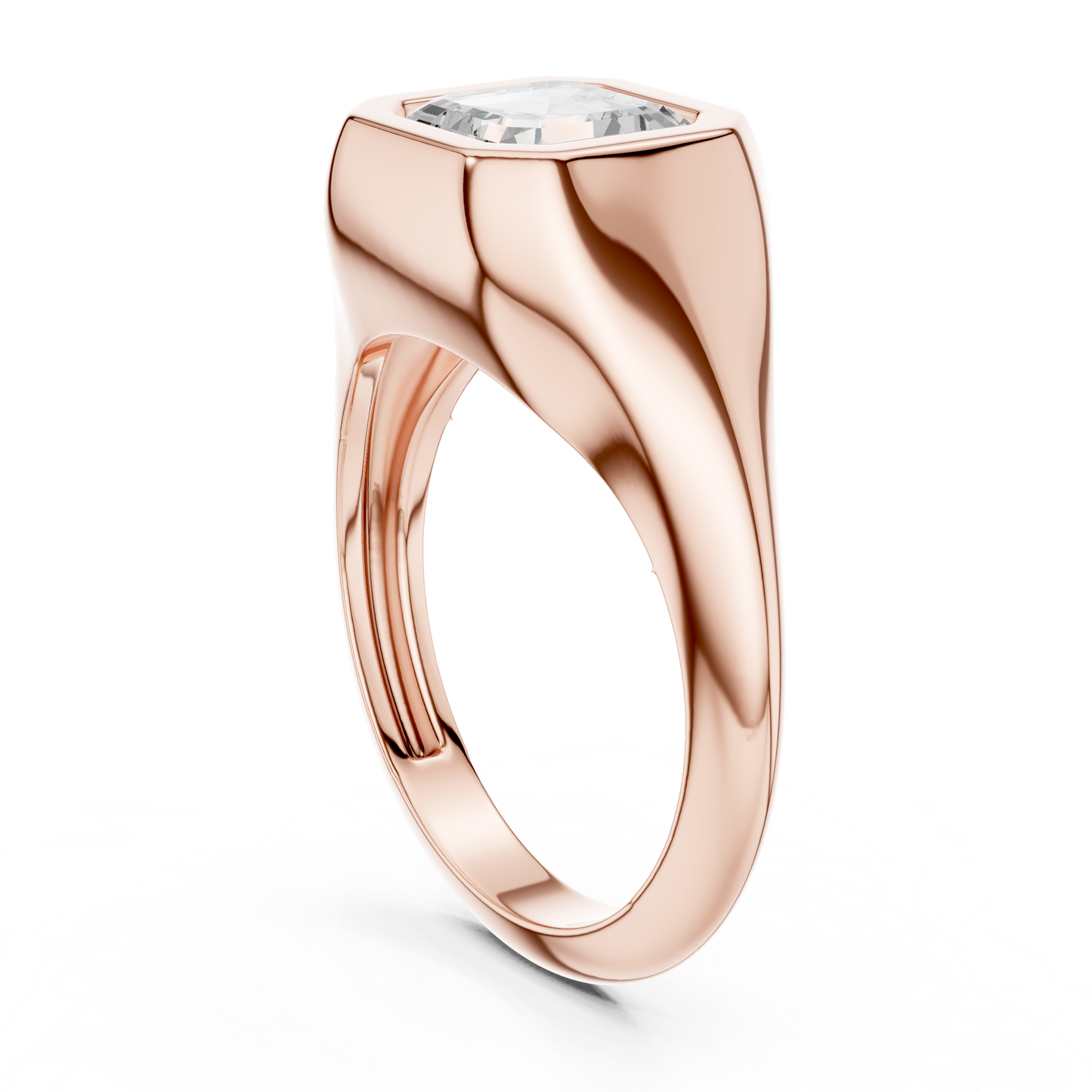 2ctw Asscher Cut Bezel Signet Statement Ring | Yellow Gold
