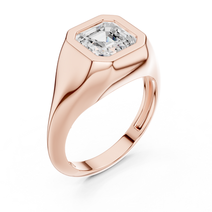 2ctw Asscher Cut Bezel Signet Statement Ring | Yellow Gold
