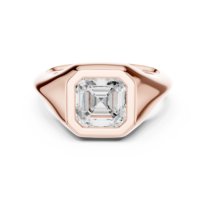 2ctw Asscher Cut Bezel Signet Statement Ring | Yellow Gold