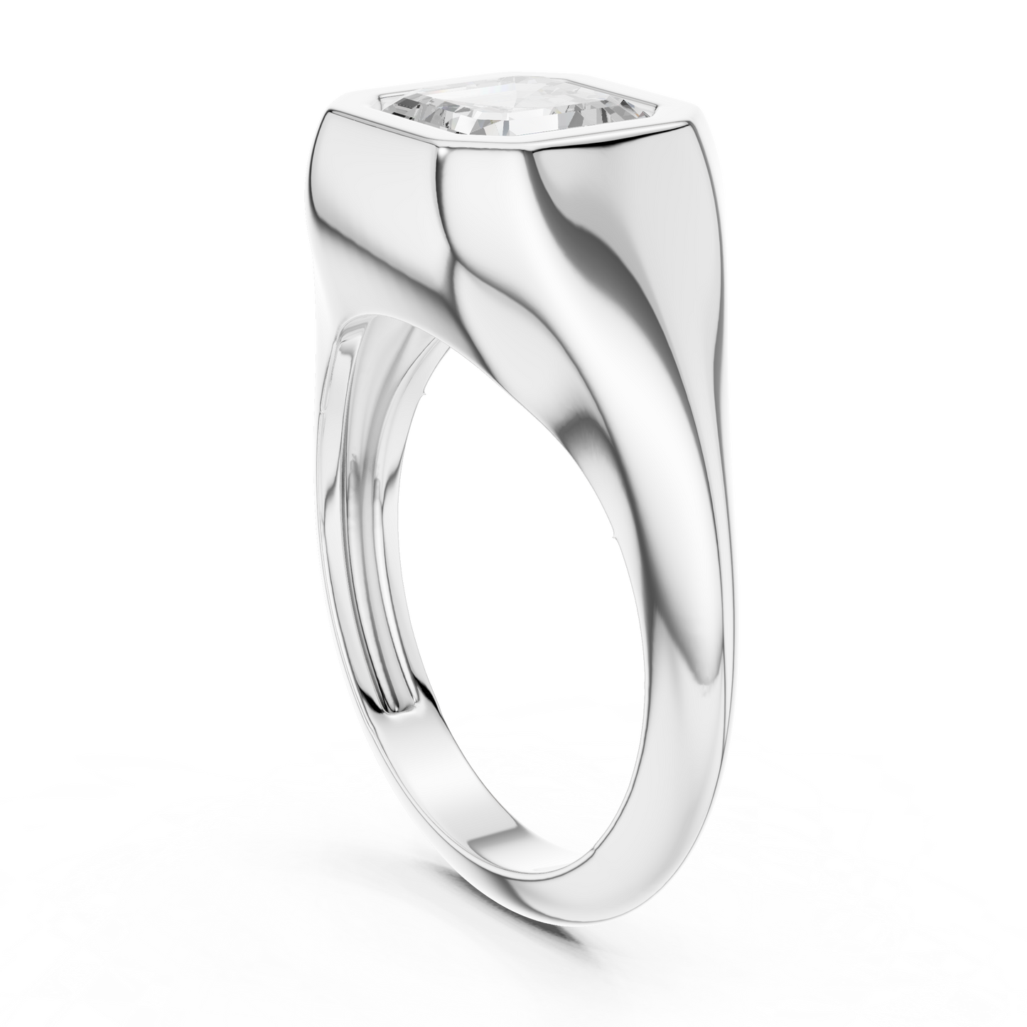 2ctw Asscher Cut Bezel Signet Statement Ring | Yellow Gold