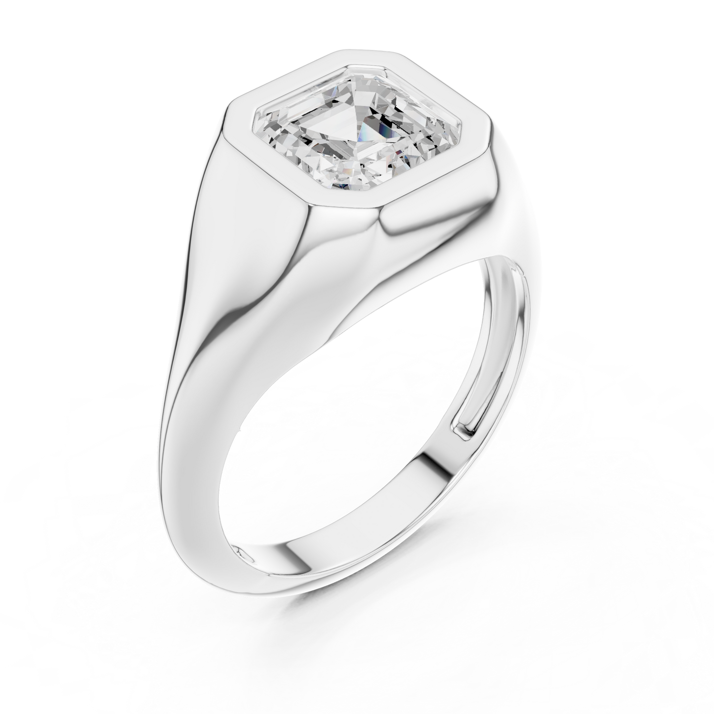 2ctw Asscher Cut Bezel Signet Statement Ring | Yellow Gold