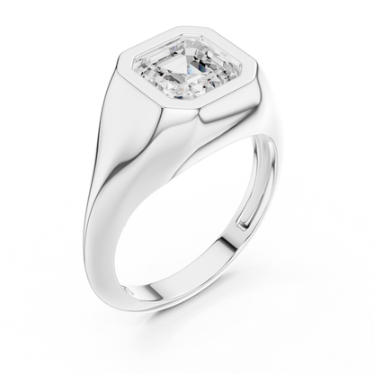 2ctw Asscher Cut Bezel Signet Statement Ring | Yellow Gold