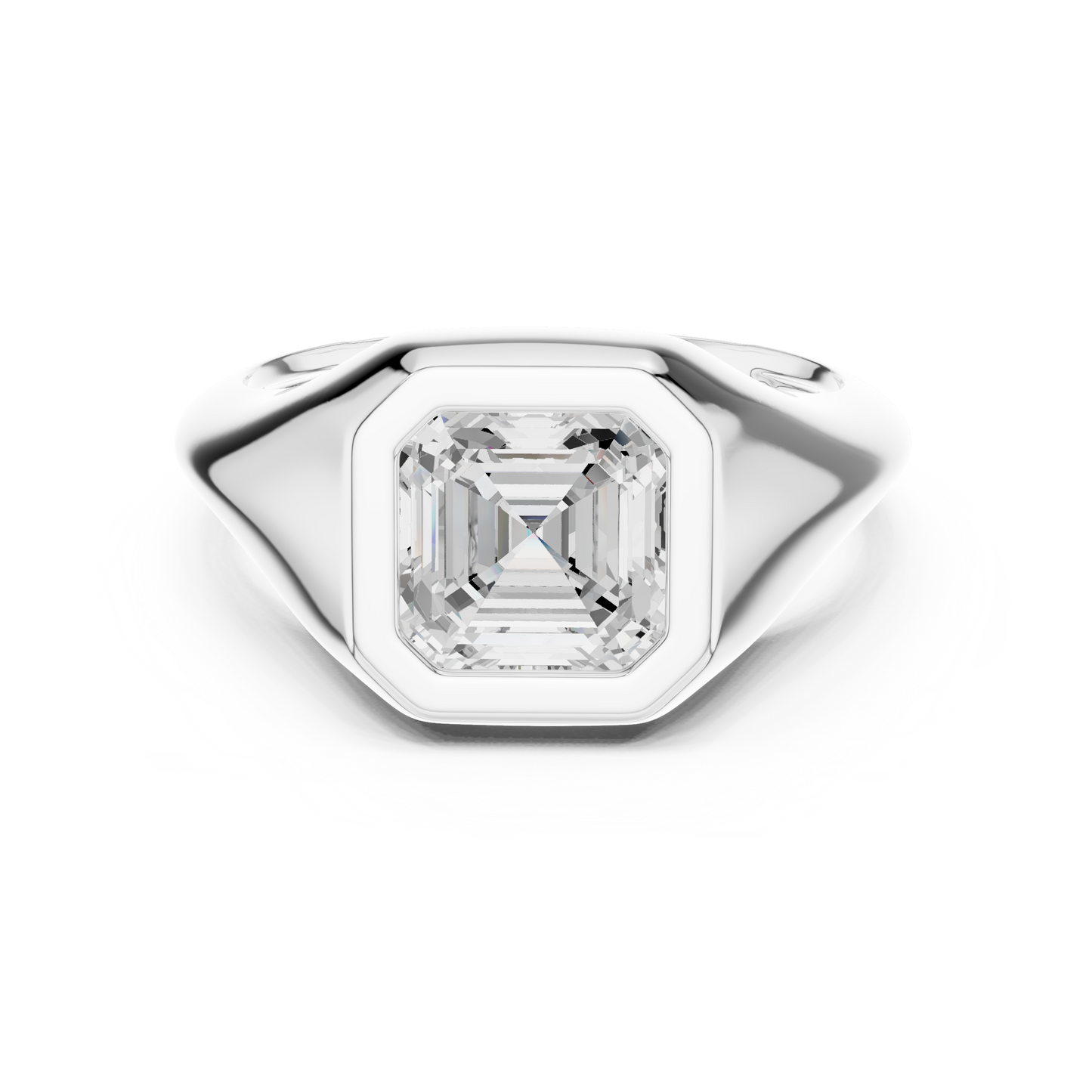 2ctw Asscher Cut Bezel Signet Statement Ring | Yellow Gold