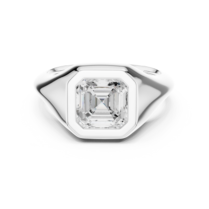 2ctw Asscher Cut Bezel Signet Statement Ring | Yellow Gold